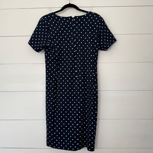 Lands End Women’s 14P Navy Blue White Polka Dot Faux Wrap Dress - Picture 4 of 5